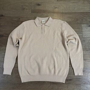 Hardaddy Mens Tan Basket Weave Textured Knit‎ Long Sleeve Polo Sweater Large